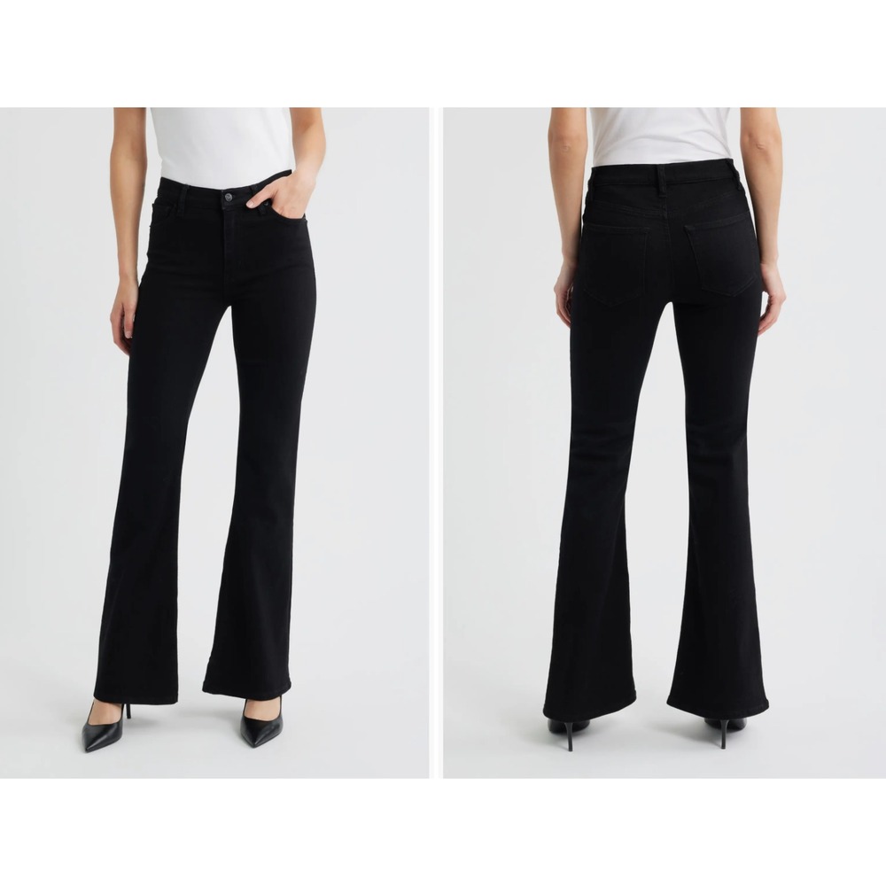 FRAME Le High Flare Jeans in Film Noir Women 27 Stretch Denim Designer $249